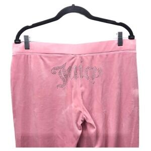Juicy Couture Pink Velour Track Pants Women's Size L Rhinestone Logo Y2K